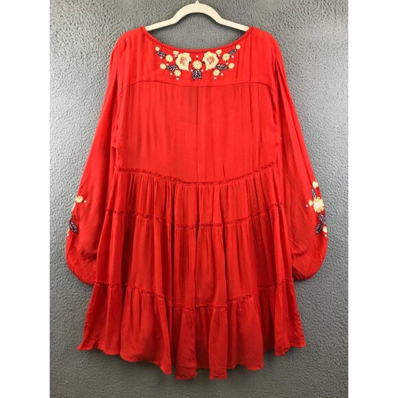 Free People Embroidered Boho Peasant Tunic Top With Floral Detailing XS - Picture 3 of 16